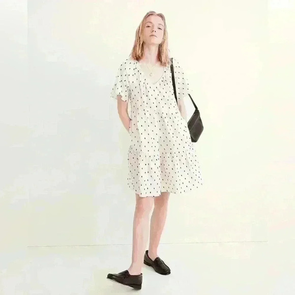 Madewell XS Cotton-Linen Lorelei Mini Dress in Clip Dot RETAIL $98 sold out - Picture 1 of 9